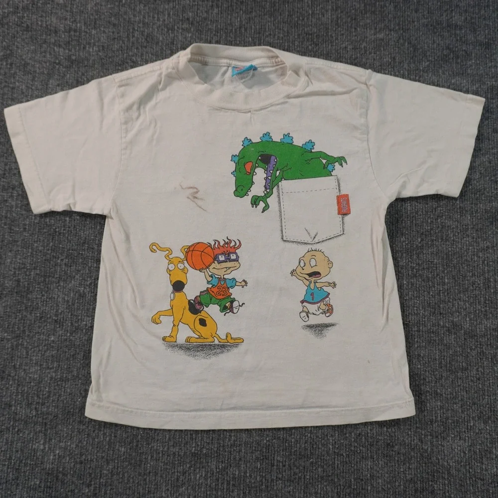 Nickelodeon Rugrats T-Shirt Kids L 6X-7 Cream 1996 Vintage Reptar Tommy Chuckie